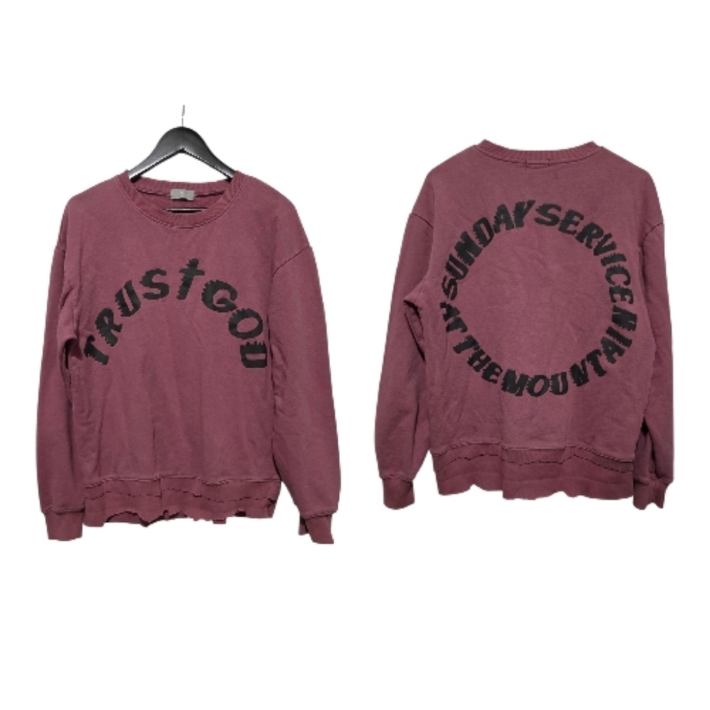 HBAT Kanye West Sunday Service Trust God Sweatshirt Pink Distressed Raw Hem
